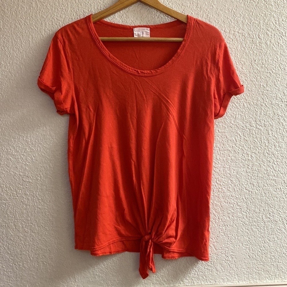 ANTHROPOLOGIE t.la red knit tie front waist knit scoop neck blouse top